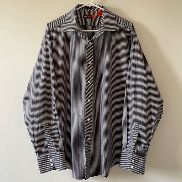 XXL Men Dress Shirt Long Sleeves Quick Dry All Day CoolMax Poplin Striped - Picture 1 of 9